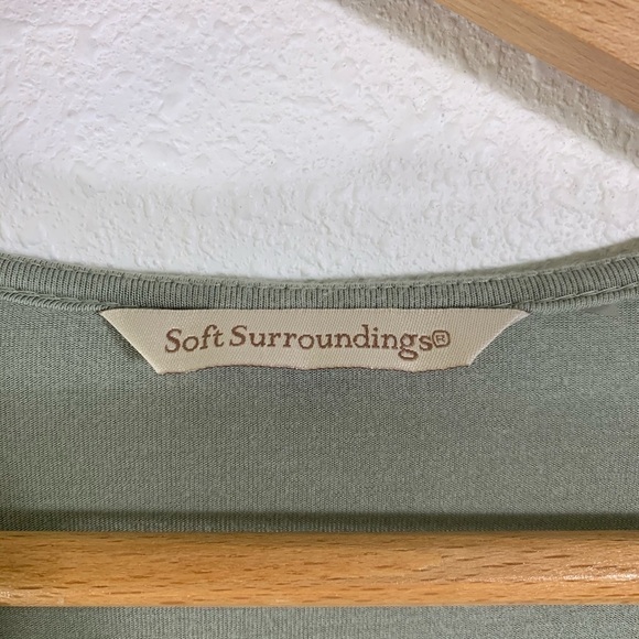 Soft Surroundings Long Sleeve Deep V-Neck Sage Green Tunic Jersey Knit Top - Picture 3 of 8